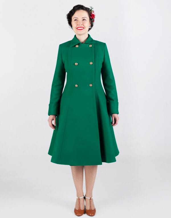 doublebreasted green wool coat
