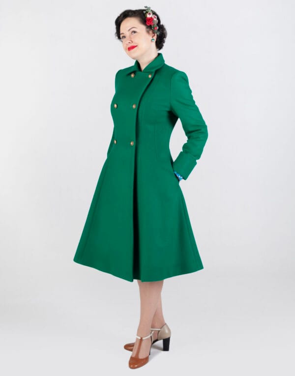 doublebreasted green wool coat