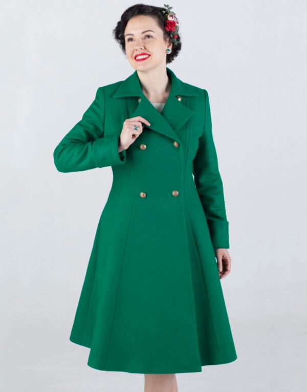 doublebreasted green wool coat