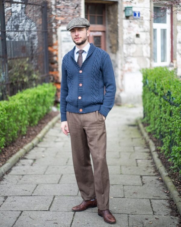 Merino wool men's cardigan paperboy cap